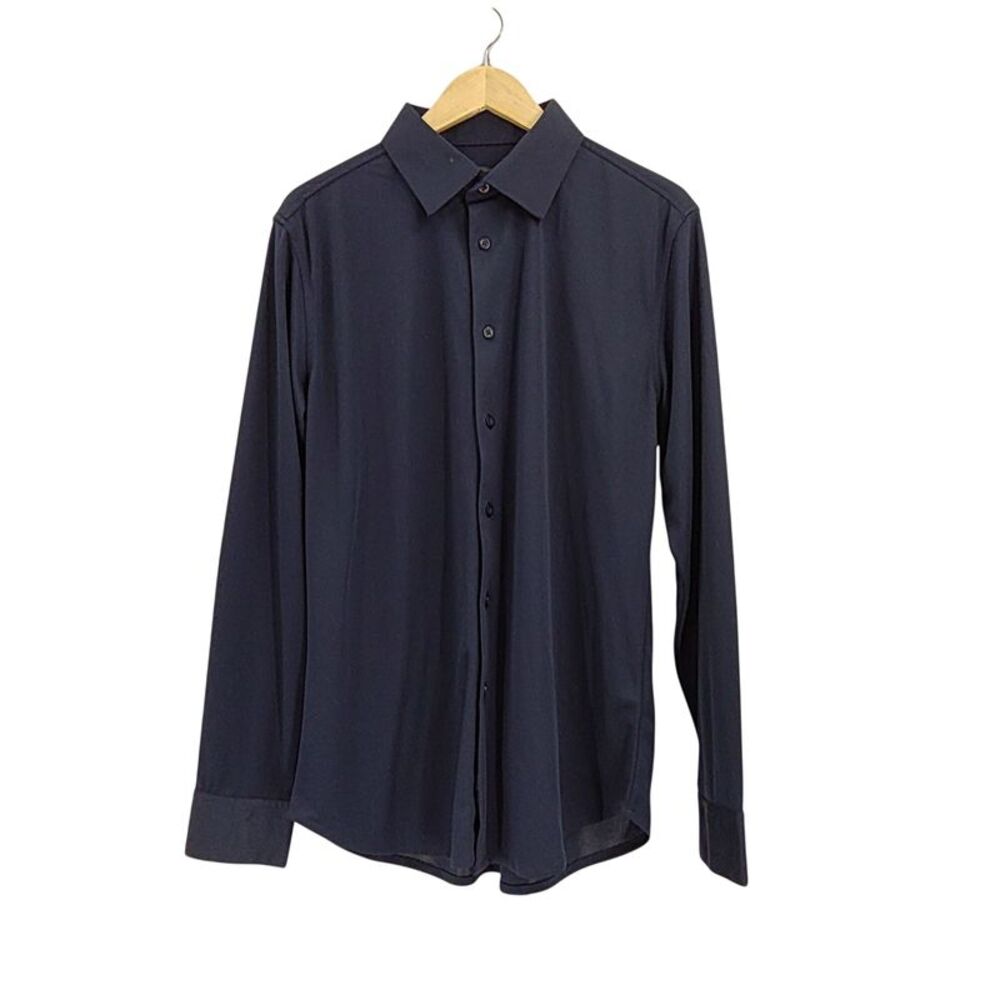 Quince Men Commuter Stretch Pique Long Sleeve Button Down Navy L